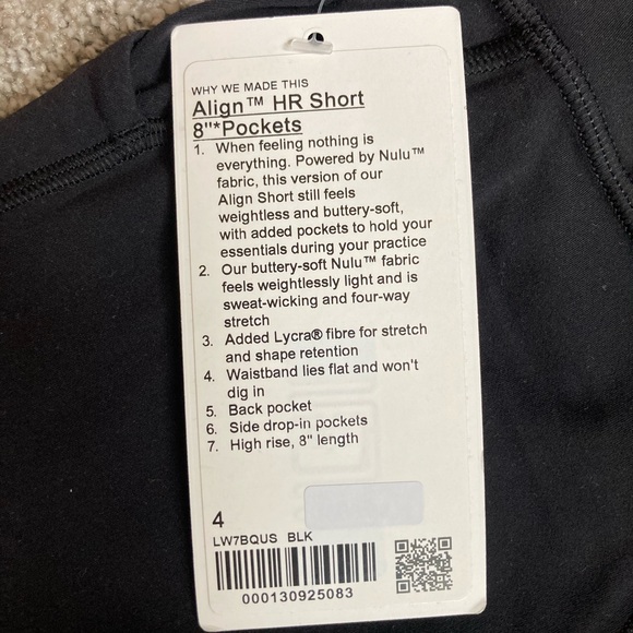 NWT lululemon Align™ High-Rise Short with Pockets 8” - Size 4 - Picture 6 of 6